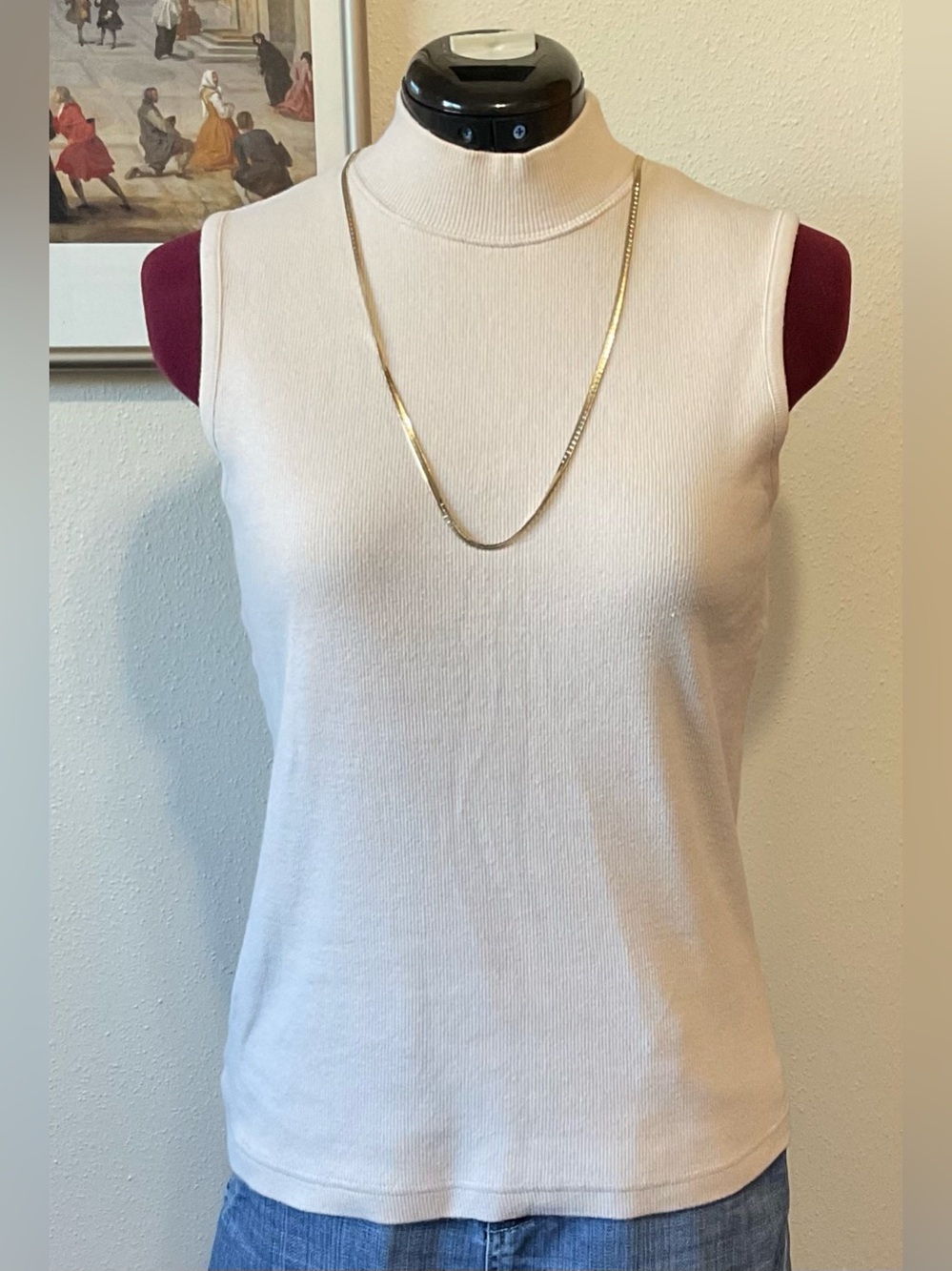 Christopher Banks Sleeveless Cream Mock Neck Sweater Tank